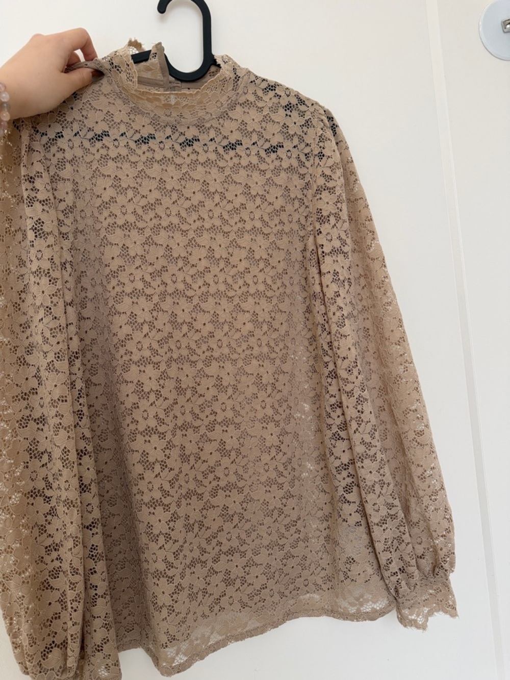 Lace Mock Neck Blouse - Beige Size:6-8
